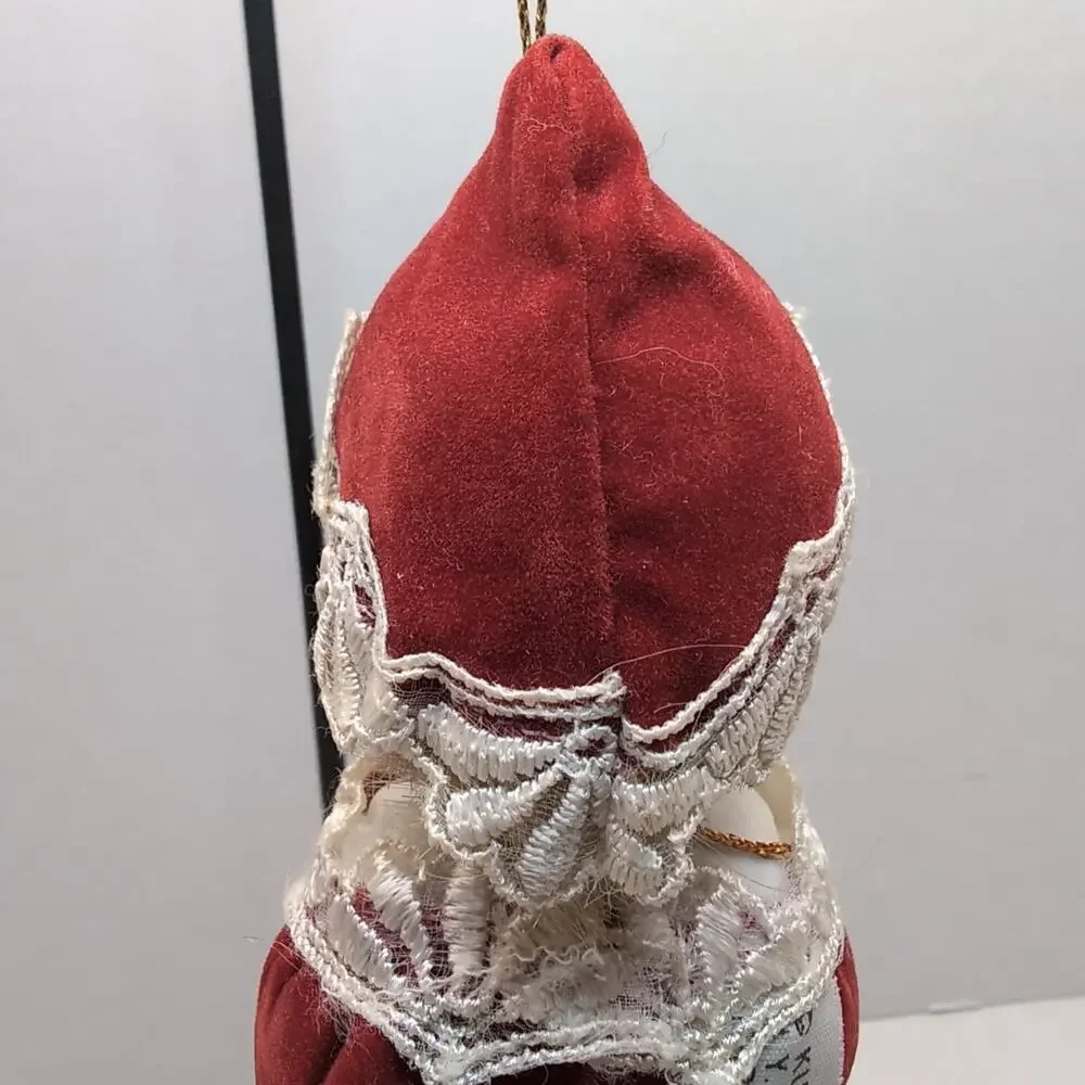 Kurt Adler Christmas Ornament Porcelain Face Victorian Red‎ Velvet Lace 1982